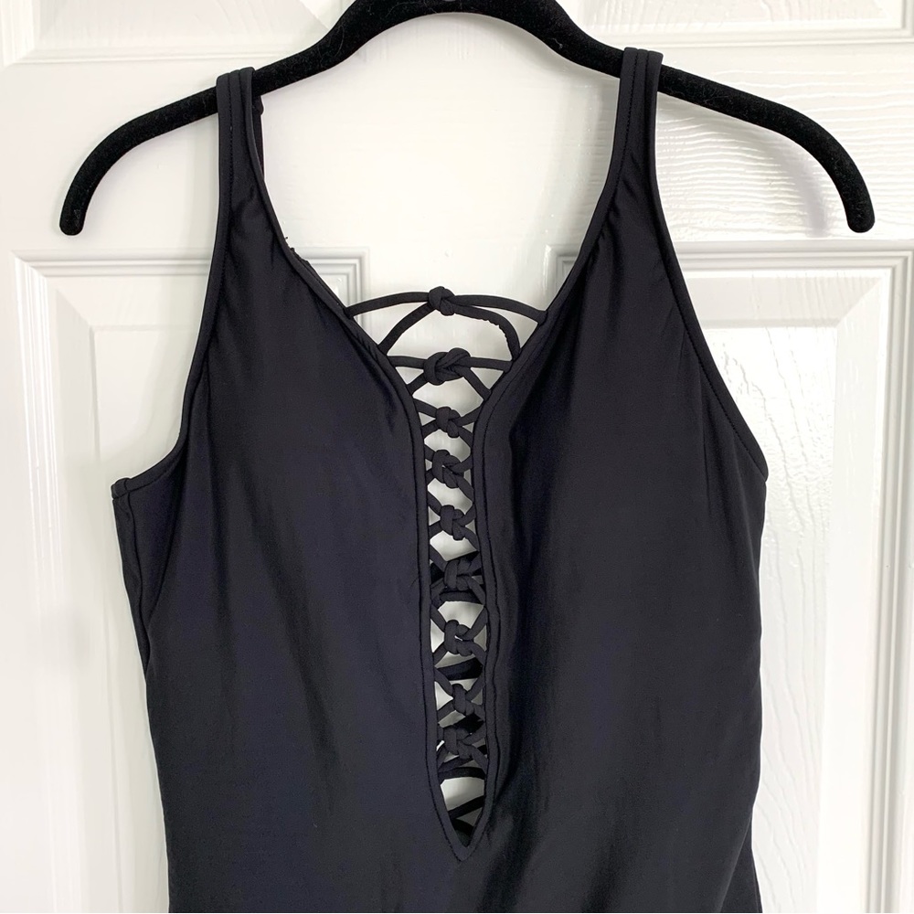 AQUA GREEN Lace Up One Piece Swimsuit in Black - Picture 10 of 13